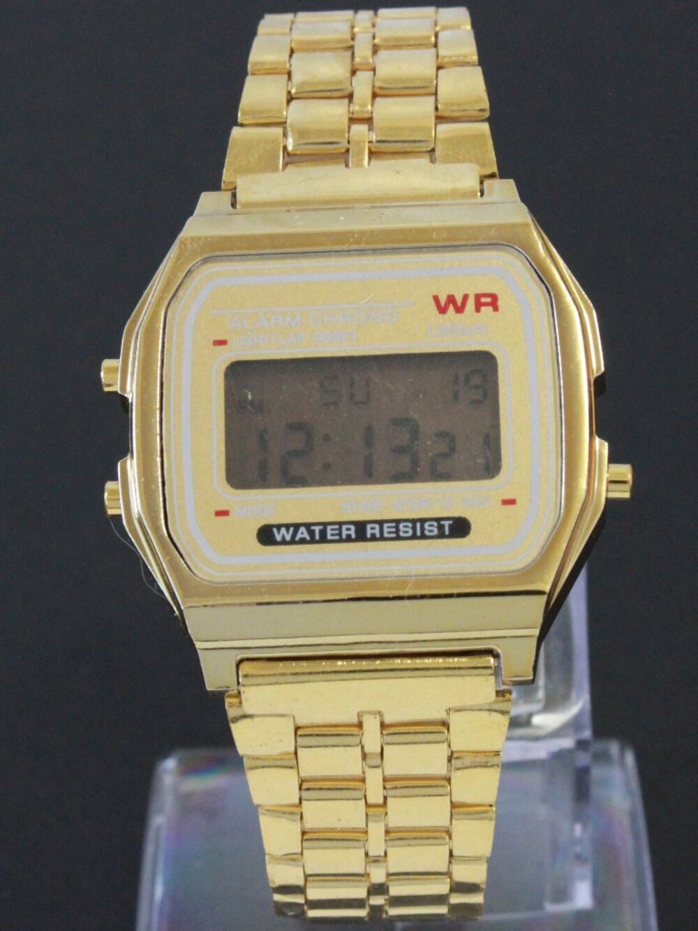 Retro Style Digital Watch Metal Case Bracelet Back light, Stopwatch, Day, Date - Picture 3 of 11